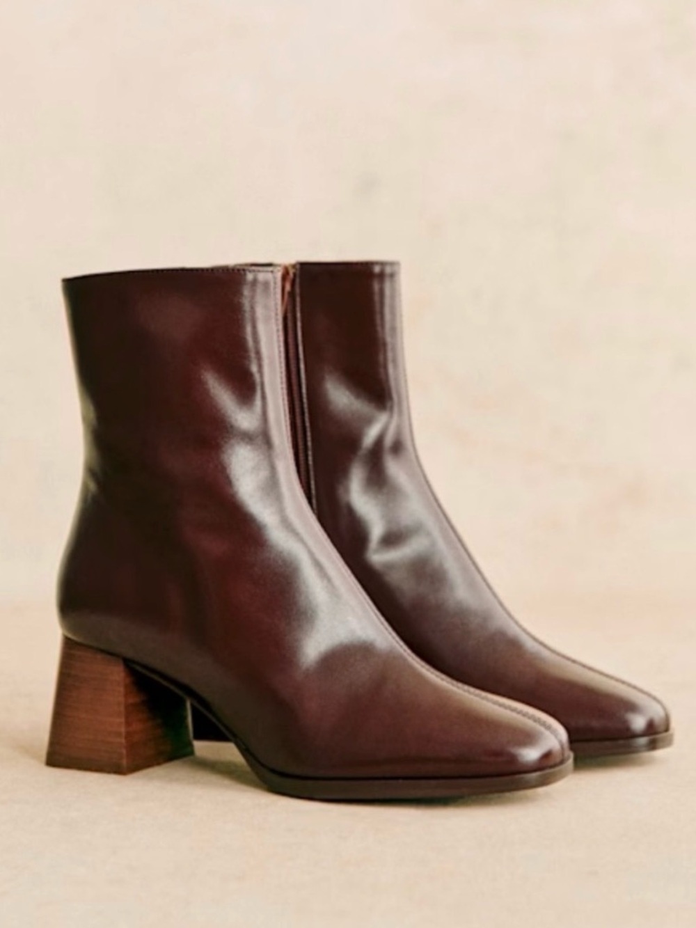 Sézane Axelle Brown Leather Zip Ankle Boots
